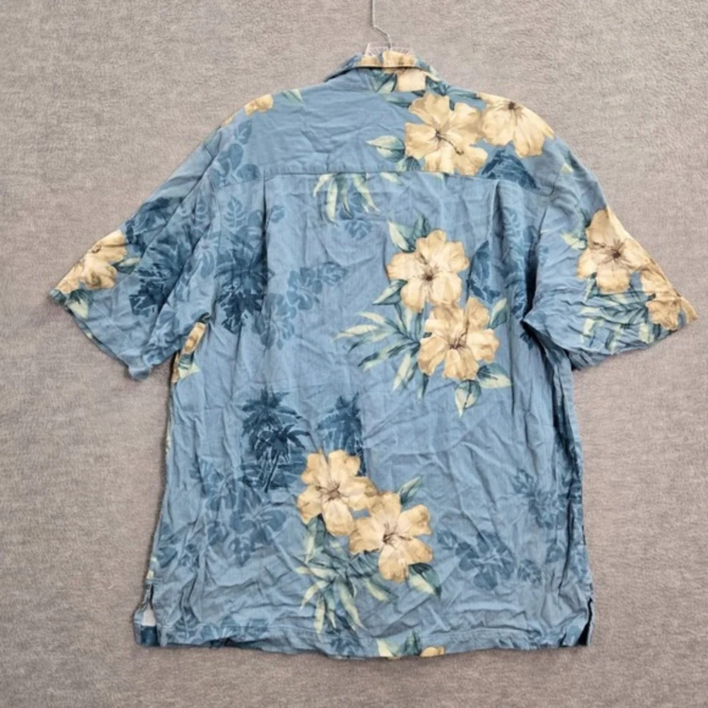Caribbean‎ Joe Men Button Up Shirt Large Blue Floral Hawaiian Pocket Collar